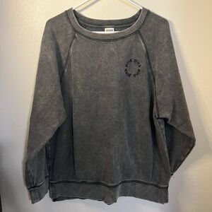 VICTORIA'S SECRET‎ PINK Embroidered Logo Stone Washed Crewneck Dark Grey Size M